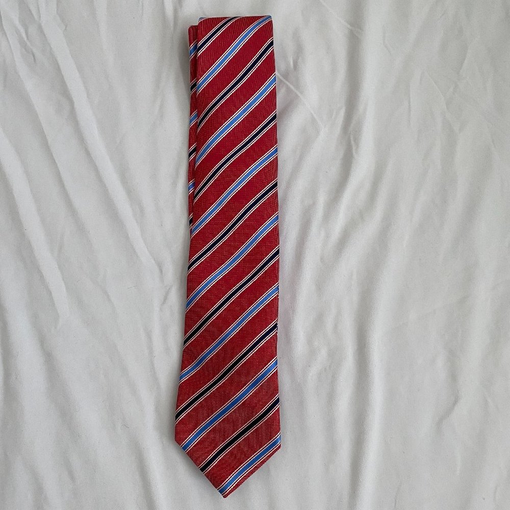 Eton Red/Salmon and Blue Diagonal Stripe Tie